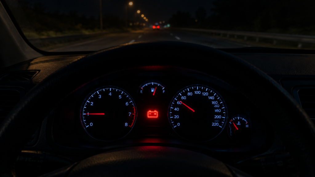 Car dashboard battery warning light, a sign the battery needs replacement
