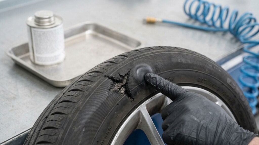 Sidewall tyre damage that cannot be safely repaired.