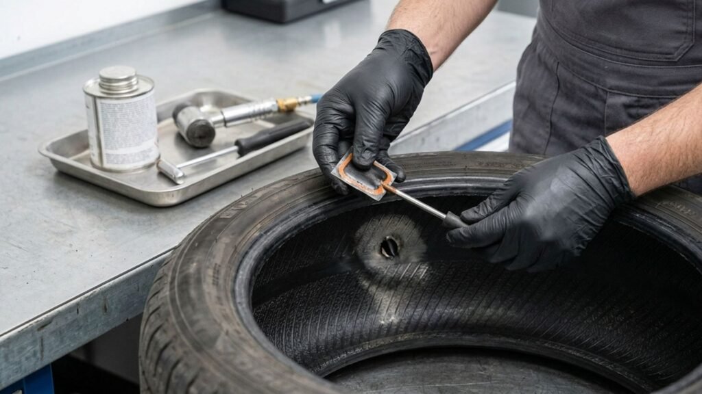 A plug-patch unit used for the proper puncture repair method.